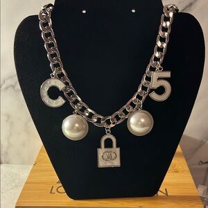 Silver Charm Necklace with Pearls
